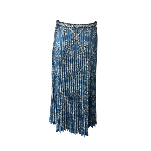 NWT $325 Sandro Blue/White Leianne Pleated Skirt Size 40/US 8 - Picture 6 of 11